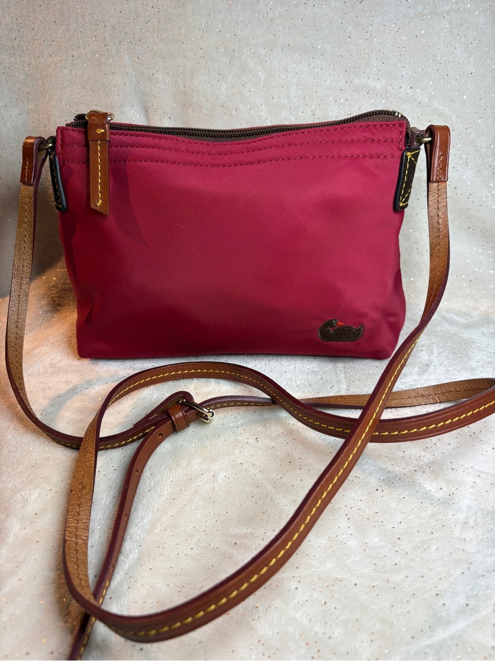 Dooney & Bourke Red Nylon Crossbody Bag Leather Strap Duck Logo